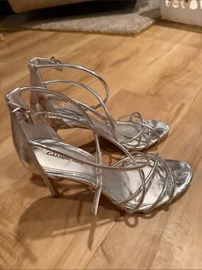 Gianni Bini Metallic Silver Strappy Stiletto Heels
